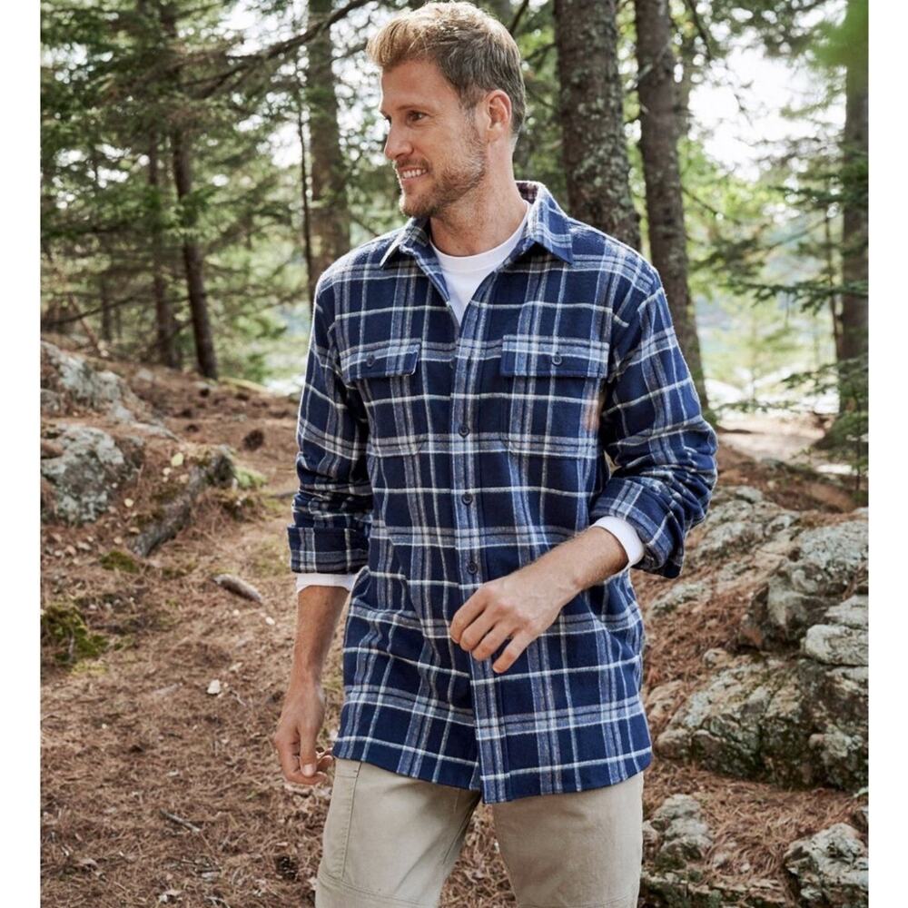 LL Bean Wicked Good Flannel Shirt Mens Sm Navy Plaid Gorpcore NatureCore NWT!